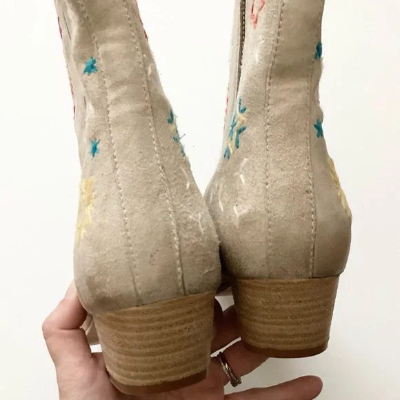 NEW Free People Bowers Embroidered Leather Western Booties - Stone - 38 - Picture 6 of 9